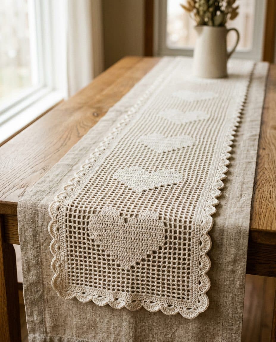 Filet Heart Table Runner, preview render